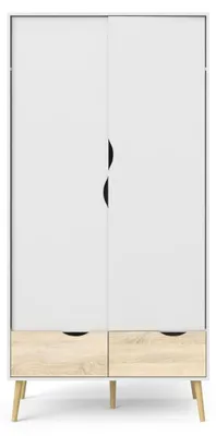 Image de CALICOSY - 16589133 - Armoire 2 portes, 2 tiroirs blanc etReproduction chêne L98,7 cm - BILLUND