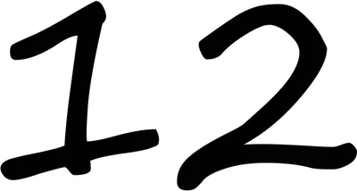 The image shows the number 12 written in a bold, black, handwritten style on a white background.