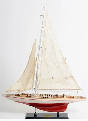 Immagine prodotto di Casa Padrino veliero Endeavour con supporto in legno massiccio colori naturali / bianco / rosso 60 x 11 x h. 75 cm - Nave decorativa fatta a mano - Nave di legno - Modellino di nave - Accessori decorativi