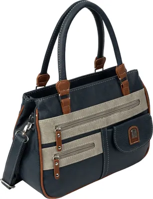 Produktbild von Damen Tasche Schultertasche Henkeltasche Handtasche Leder Optik BLAU-GRAU (15109)