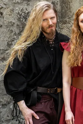 Produktbild von Mittelalter-Schnürhemd mit Ösen und Ärmelschnürung Schwarz"Adrian" M