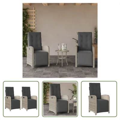 Produktbild von The Living Store Gartensessel mit Fußteil 2Stk. Verstellbar Hellgrau Poly Rattan