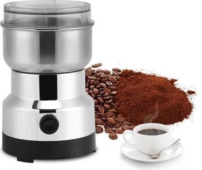 Produktbild von Elektrische Kaffeemühle für Nüsse und Getreide, Lebensmittelmühle aus Edelstahl, elektrische Kaffeemühle und Mixer zum Mahlen von Kaffeebohnen, Leinsamen und anderen Gewürzen