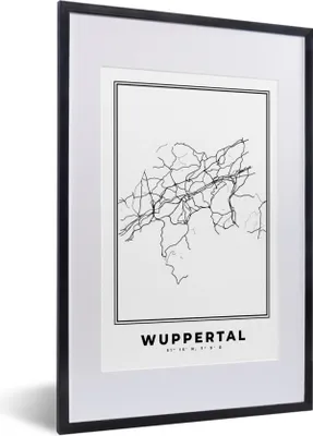 Produktbild von MuchoWow® Gerahmtes Poster Schwarz und weiß - Deutschland - Karte - Stadtplan - Wuppertal 40x60 cm - Poster mit Schwarzem Bilderrahmen Wandposter Rahmen Foto Bilder - Poster in Rahmen