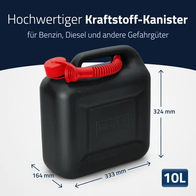 Produktbild von Kraftstoff-Kanister STANDARD 10l für Benzin, Diesel und andere Gefahrgüter, UN-Zulassung, Germany, Produktion, schwarz