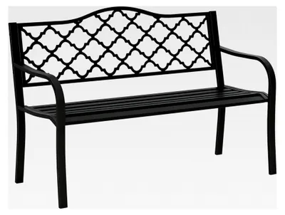 Produktbild von Gartenbank 2-Sitzer aus Metall, bis 240 kg, mit Rücken- und Armlehnen, Schwarz, 128 x 58,5 x 89 cm