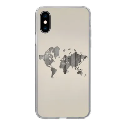 Produktbild von MuchoWow® Handyhülle Schutzhülle Hülle für iPhone X Weltkarte - Holz - Regal Silikon Softcase Handy Hülle - Handyhülle