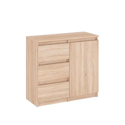 Produktbild von KOMTO Kommode mit 3 Schubladen und Türen – Komodenschrank Sonoma für Schlafzimmer, Wohnzimmer oder Flur|Sideboard PIKO 80,4 x 35 x 74,5 cm