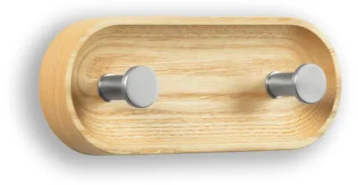 Wandkapstok mit 2 Haken, Eschenholz, Edelstahl, 25 cm