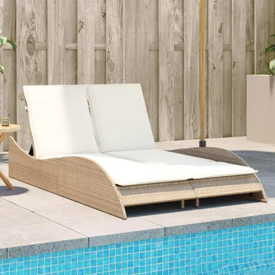 Produktbild von "2026 Promotion" Sonnenliege, Gartenliege, Wellnessliege, mit Auflagen, Beige 114x205x73 cm Poly Rattan - Liegestuhl CC22393