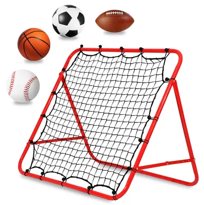 Produktbild von Ikodm Fußball-Rückprallnetz mit Stahlrohrrahmen, verstellbarer Neigungswinkel, PE-Netz, Rebounder für Pass-, Schuss- und Reaktionstraining, Rot, 103 x 100 x 72 cm