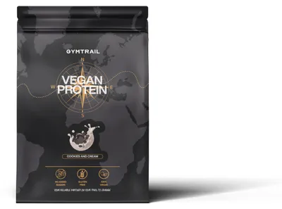 Produktbild von GYMTRAIL® Veganes Eiweißpulver aus Erbsenprotein 500g | Pflanzliches Proteinpulver mit essenziellen Aminosäuren | Ohne Soja und Süßungsmittel mit Birkenzucker | Cookies & Cream