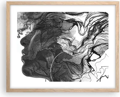Produktbild von Gerahmtes Poster - Rahmen in heller Eiche - Frau Linie Kunst. - 50x40 cm - Wand Bild - Wanddeko - Wandbilder - Kunstposter - Wandposter - Bilderrahmen - Bilder - Kunstdruck - P2NAA50x40-4687