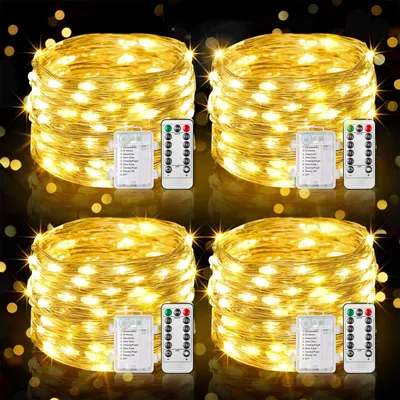 LED-Lichterkette 4x10m, 100 LEDs, warmweiß, mit Fernbedienung, 8 Modi