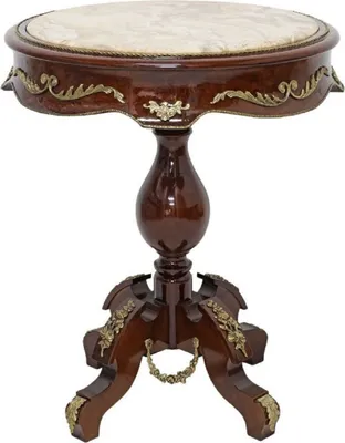 Produktbild von Casa Padrino Barock Beistelltisch Dunkelbraun / Messing / Creme - Antik Stil Massivholz Tisch mit runder Marmorplatte - Barock Wohnzimmer Möbel