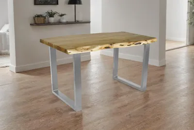Produktbild von Esstisch Baumkante Akazie massiv eichenfarben 140 x 80 U-Gestell silber CALI