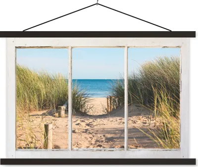 Produktbild von MuchoWow® Textilposter Aussicht - Strand - Meer 120x80 cm mit schwarzem Rahmen - Wanddeko
