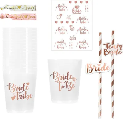 Produktbild von Deko-Set für Junggesellinnenabschiede und Vorhochzeitsfeiern, Stroharmbänder für die Brautparty, 16-teiliges Gastgeschenk-Set