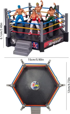 Immagine prodotto di mini playset di wrestling da 32 pezzi con action figure e accessori, giocattolo per bambini, wrestler realistici, regalo per i fan
