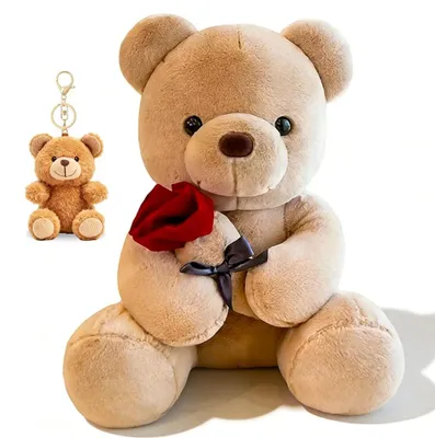 Imagen del producto de Oso de peluche con rosa, peluche rosa y cojín decorativo para niños, ideal para regalos de cumpleaños
