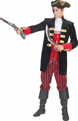 Produktbild von Piraten Kostüm "Joe" für Herren | Schwarz Rot mit Gehrock Größe: 56/58