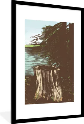 Produktbild von MuchoWow® MuchoWow® Gerahmtes Poster Baum - Meer - Illustration 60x90 cm - Poster mit zchwarzem Bilderrahmen - Dekoration - Wandposter Wohnzimmer - Hochwertig