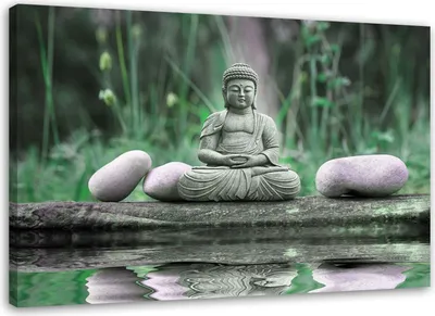 Produktbild von Leinwandbild buddha auf zen-steinen 60x40 cm Feeby grün wandbild bereit zum aufhängen
