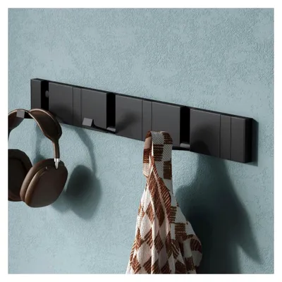 Produktbild von Wandgarderobe mit 6 klappbaren Haken aus Aluminium, 45,5 cm, Schwarz