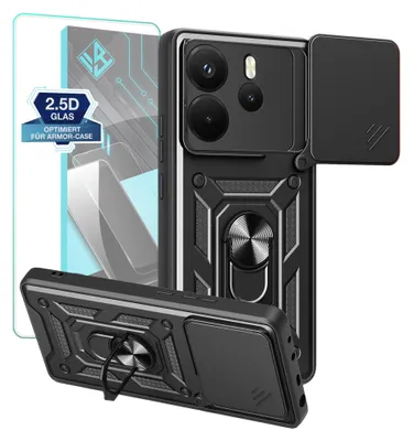 Produktbild von Armor Handyhülle für Xiaomi Redmi Note 14 mit 9H Displayglas Displayschutz Kameraschutz Handy Panzer Case Cover Schutzhülle Outdoor Farbe: Schwarz