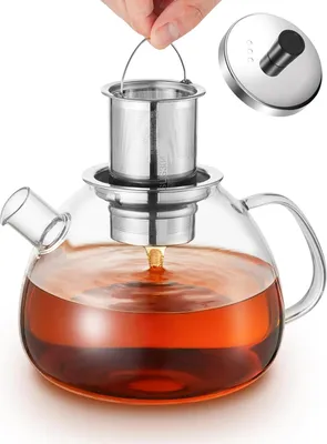 Produktbild von 1500ML Teekanne aus Glas, Glasteekanne aus Hitzebeständigem Borosilikatglas, Teekanne Glas mit Siebeinsatz, Geeignet zum Aufbrühen von Tee, Blumentee