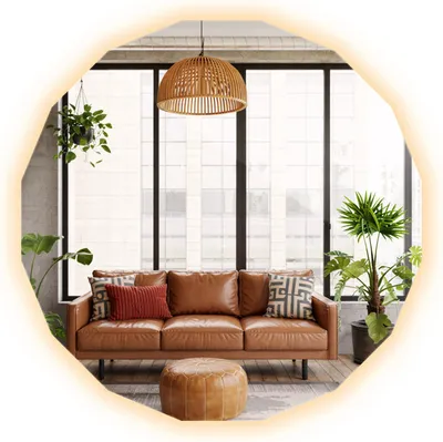 Produktbild von Großer LED Spiegel 100x100 cm – Geometrischer Design-Wandspiegel mit warmweißer Beleuchtung – 3000K – Moderner Lichtspiegel für Bad, Schlafzimmer & Wohnzimmer