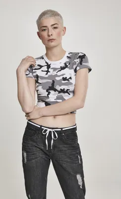 Produktbild von Urban Classics Female Shirt Ladies Stretch Jersey Cropped Tee Snow Camouflage-XS