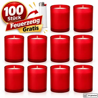 Produktbild von 100 Grabkerzen Grablichter Friedhofskerzen Grablichtkerze Grabdekoration Set Rot
