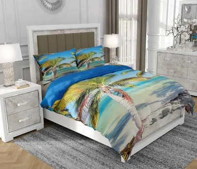 Produktbild von Bettwäsche 200x220 cm + 2x70x80 cm, 3-teilig, 100% Baumwolle, Satin, Reißverschluss, Strand, Bunt - SOVIO | So.0117