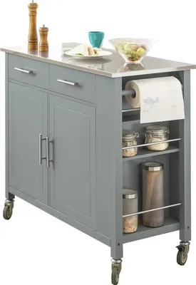 Immagine prodotto di SoBuy Carrello rotante Carrello da cucina Armadio su ruote Buffet multifunzionale con ripiano laterale, ante e cassetti Vassoio in acciaio inox