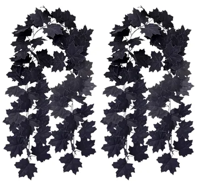 Künstliche Herbstblattgirlande, schwarz, 2er-Pack, 1,7 m, Halloween-Deko