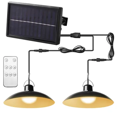Obrázek produktu pro Venkovní solární lampa, solární závěsné svítidlo s dálkovým ovládáním, LED venkovní závěsné svítidlo do zahrady se 2 žárovkami, barva světla: teplá bílá