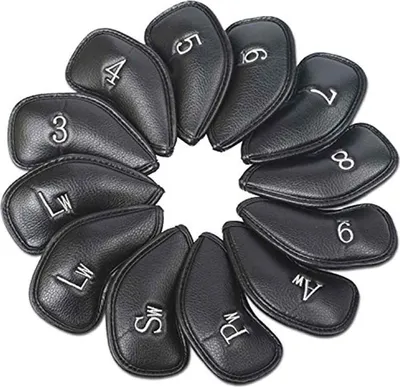 Produktbild von 12-teiliges Set Golfschlägerhüllen aus Kunstleder, Eisenkappen, Schlägerkopfhüllen, Schutzhüllen