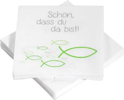 Produktbild von Servietten Fische 'Schön, dass du da bist' - grün (20 Stück) Taufe Kommunion Konfirmation