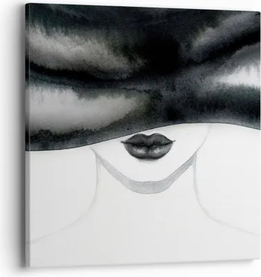 Produktbild von Bild auf Leinwand - Leinwandbild - Einteilig - Frau Hut Schwarzweiß - 40x40cm - Wand Bild - Wanddeko - Wandbilder - Leinwanddruck - Bilder - Wanddekoration - Leinwand bilder - Wandbild - AC40x40-4301