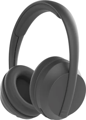 A pair of black over-ear headphones shown from a slightly angled front view against a white background.