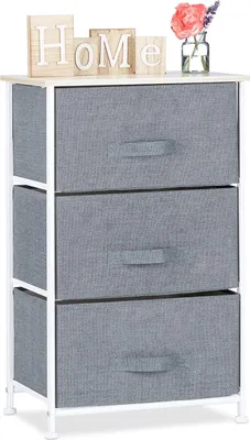 Produktbild von Relaxdays Regalsystem, 3 Stoff-Schubladen, HxBxT: 73 x 45 x 30 cm, universale Schubladenbox, Metall und Holz, grau
