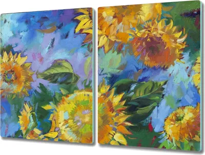 Produktbild von Coloray Schneidebrett Herdabdeckplatte 2x40x52 cm Kochplattenabdeckung Hackbrett Küchenbrett - Blumen Sonnenblumen