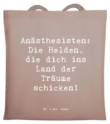 Produktbild von Mr. & Mrs. Panda Tote Bag Spruch Anästhesist Held - Braun Pastell - Geschenk, Narkosehelden, Tasche, Berufsgestaltung, Medizin, kreative Geschenke, Bewusstseinskontrolle