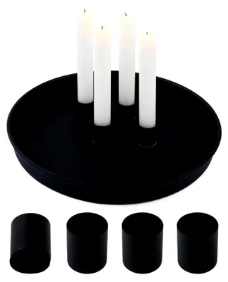 Produktbild von Magnetisches Kerzentablett Schwarz Ø 23 cm – Rundes Metall Deko-Tablett mit 4 Magnet-Stabkerzenhaltern – Kerzenständer für Advent, Weihnachten und Tischdekoration