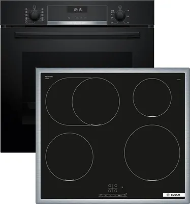 Bosch Einbau-Backofen-Set HBD635CS65, HBG537BB4 + PIF645BB5E, Einbau-Backofen, Induktionskochfeld, Frontansicht
