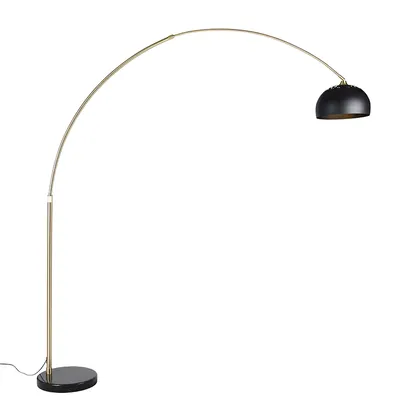Produktbild von Moderne Bogenleuchte Messing mit Marmorfuß und Schwarzem Schirm 32,5 cm XXL