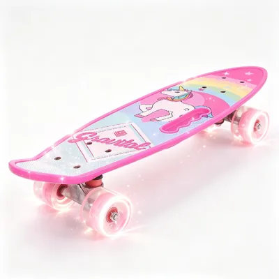 Produktbild von Mini Skateboard mit Leuchtende für Anfänger Kinder Jugendliche Erwachsene 61x18cm Rosa