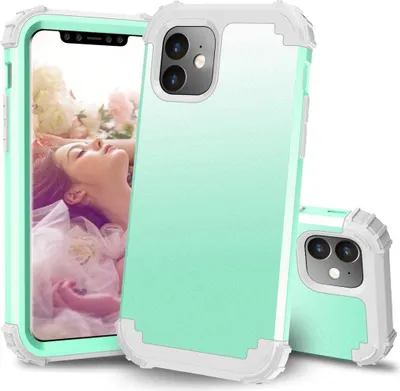Produktbild von iPhone 11 Hülle, LaimTop Heavy Duty 3 in 1 Hybrid Hart PC Flexibel TPU Silikon Stossfest Kratzfest Tasche Schutzhülle für iPhone 11 Minzgrün