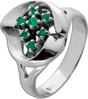 Produktbild von Smaragd Ring Weißgold 585 14K grüne Smaragde 0.35ct Antikschmuck 18
